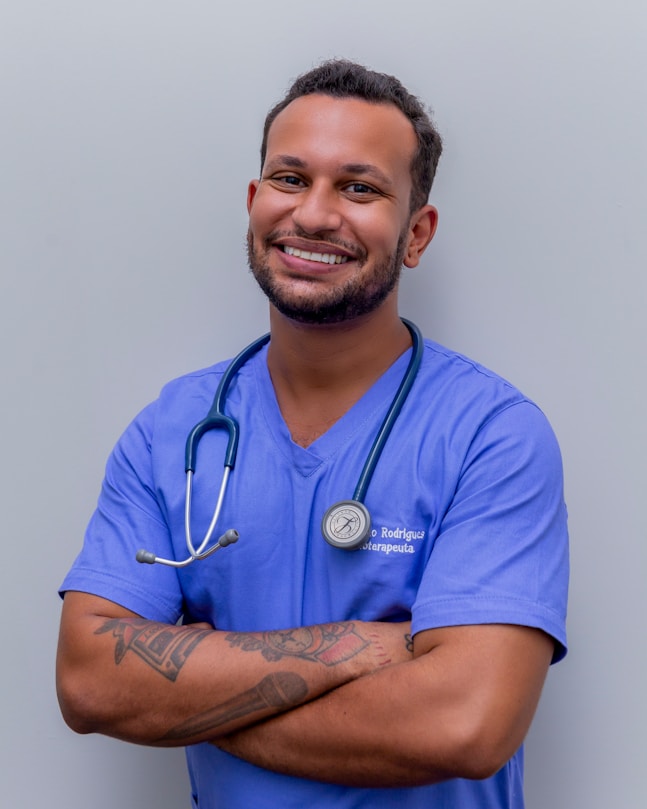 Healthcare professional in lab coat and mask